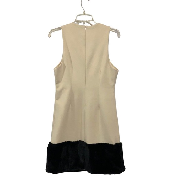 Julie Brown Women’s Sleeveless Faux Fur Trim Hem Cream Black Dress NEW Size 6 - Picture 2 of 12